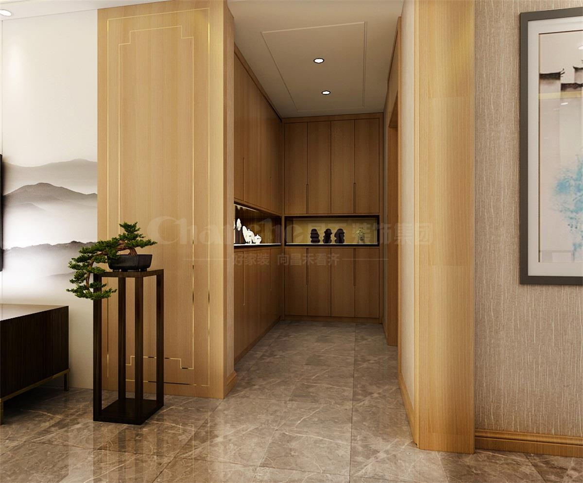 進門處的鞋柜，既滿足了屋主的生活習慣，又體現(xiàn)出對自然人文古意的喜好之情。